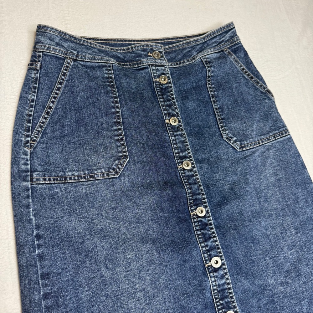 Liz Claiborne Women Denim Button Front A Line Midi Skirt Size 8